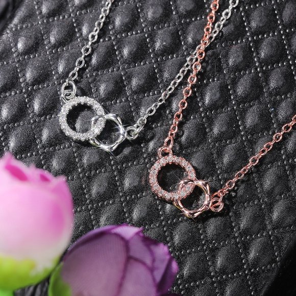 💎 Shiny Double Rings Hollow Round CZ Dainty Necklace for Women, INDN8643 - Picture 3 of 3